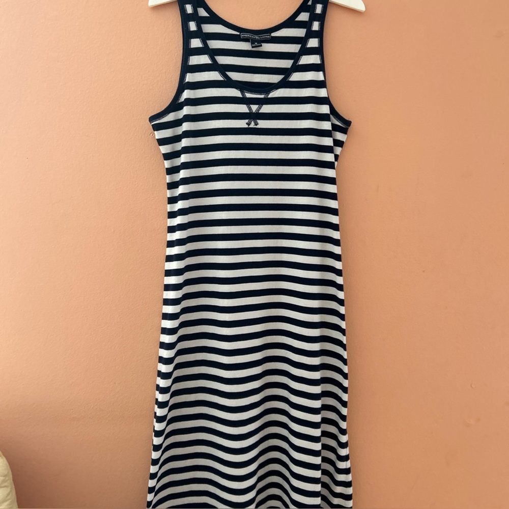 American Living Maxi Long Beach sleeveless Tank striped blue white dress M Dress